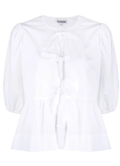 ganni t-shirt womancotton poplin peplum blouse - f7364 151