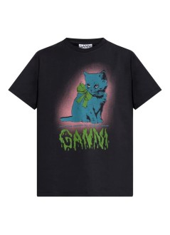ganni top mujer basic cotton jersey neon kitty t shirt - t4340 252