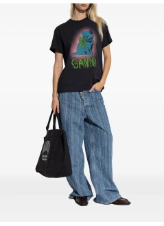 ganni top mujer basic cotton jersey neon kitty t shirt - t4340 252