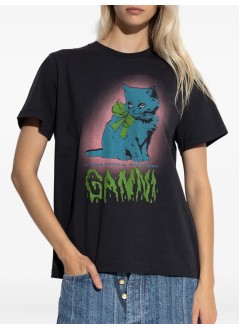 ganni top mujer basic cotton jersey neon kitty t shirt - t4340 252