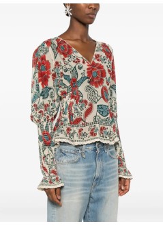 farm rio t-shirt womanfrancesca sand long sleeve blouse - 339812 25047