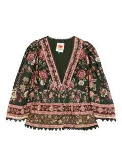 farm rio blusa mujer flowering garden tree green blouse - 339742 25042