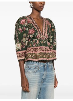 farm rio blusa mujer flowering garden tree green blouse - 339742 25042