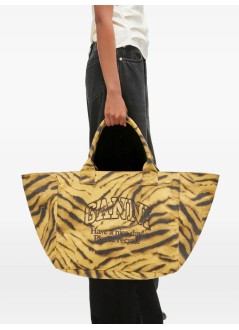 ganni handbag womanshopper xxl pocket print zebra - a7080 894