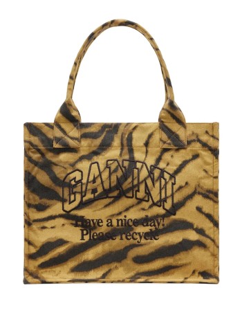 ganni handbag womanlarge easy shopper pocket print zebra - a7260 894