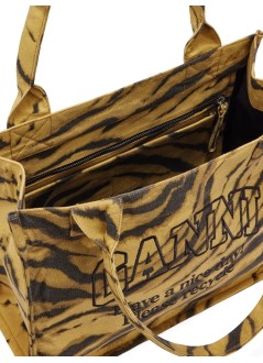 ganni handbag womanlarge easy shopper pocket print zebra - a7260 894