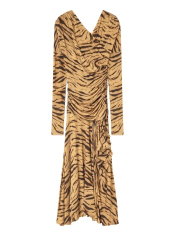ganni dress womanprinted shiny jersey ruched long dress - t4381 894