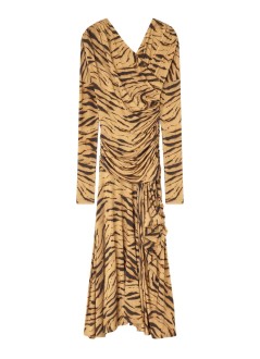 ganni vestido mujer printed shiny jersey ruched long dress - t4381 894