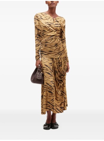 ganni dress womanprinted shiny jersey ruched long dress - t4381 894 2