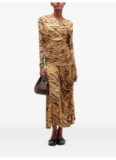 ganni vestido mujer printed shiny jersey ruched long dress - t4381 894