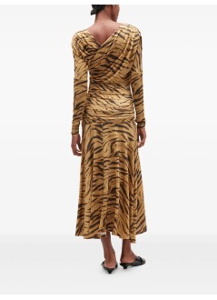 ganni vestido mujer printed shiny jersey ruched long dress - t4381 894