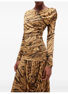 ganni vestido mujer printed shiny jersey ruched long dress - t4381 894