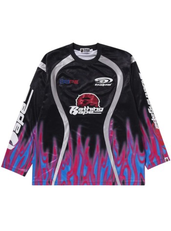 bape t-shirt manflame pattern multilogo relaxed fit football jersey m - 001ltl301310m black