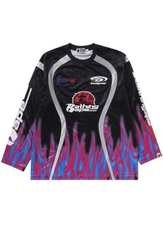 bape t-shirt manflame pattern multilogo relaxed fit football jersey m - 001ltl301310m black