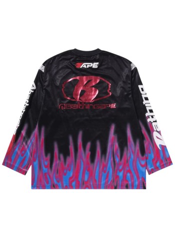 bape t-shirt manflame pattern multilogo relaxed fit football jersey m - 001ltl301310m black 2