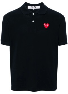 comme des garçons play polo mant-shirt red emblem - axt006051 navy