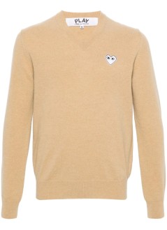 comme des garçons play knitwear manplay white heart pullover natural color - axn064051 light camel