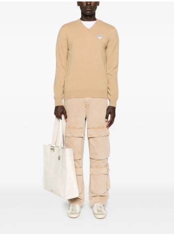 comme des garçons play punto hombre play white heart pullover natural color - axn064051 light camel 2
