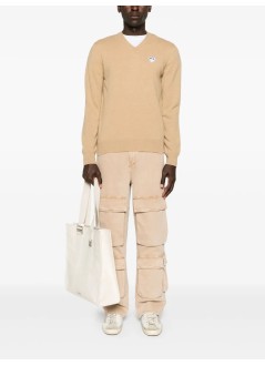 comme des garçons play knitwear manplay white heart pullover natural color - axn064051 light camel