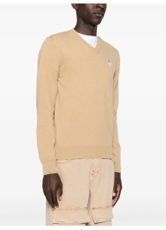 comme des garçons play knitwear manplay white heart pullover natural color - axn064051 light camel