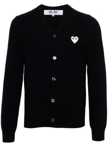 comme des garçons play punto hombre neck cardigan white emblem knit - axn062051 navy
