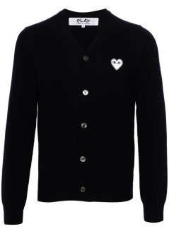 comme des garçons play punto hombre neck cardigan white emblem knit - axn062051 navy