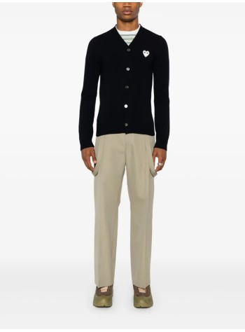comme des garçons play punto hombre neck cardigan white emblem knit - axn062051 navy 2