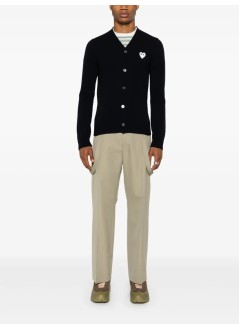 comme des garçons play punto hombre neck cardigan white emblem knit - axn062051 navy