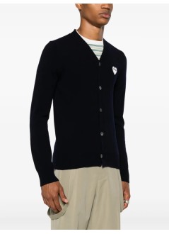 comme des garçons play punto hombre neck cardigan white emblem knit - axn062051 navy