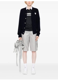 comme des garçons play punto hombre neck cardigan white emblem knit - axn062051 navy