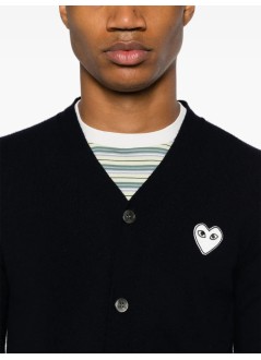 comme des garçons play punto hombre neck cardigan white emblem knit - axn062051 navy