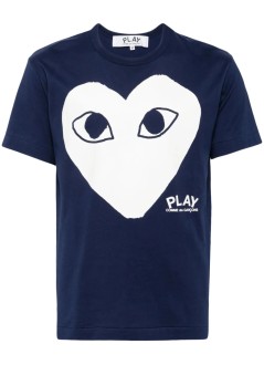 comme des garçons play camiseta hombre shirt logo print knit - axt180051 navy
