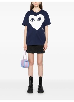 comme des garçons play camiseta hombre shirt logo print knit - axt180051 navy