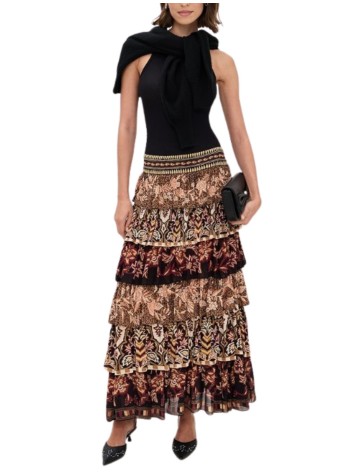 farm rio skirt womanmixed scarves ruffled maxi skirt - 340412 25069 2