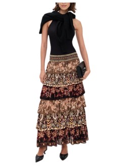 farm rio falda mujer mixed scarves ruffled maxi skirt - 340412 25069