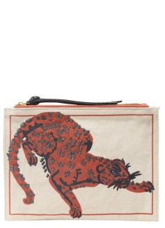 inoui editions clutch womanembroidered pouch pochette brodee feline - pm22pfe08 orange orange