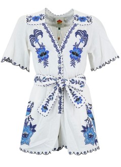 farm rio mono womandelicate forest blue richelieu embroidered romper - 335786 l0025