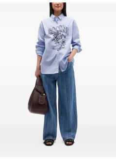 ganni camiseria mujer stripe cotton oversized shirt - w0826 01m
