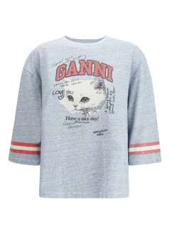 ganni top womanoverdyed cotton melange 3 4 sleeve - t4332 646