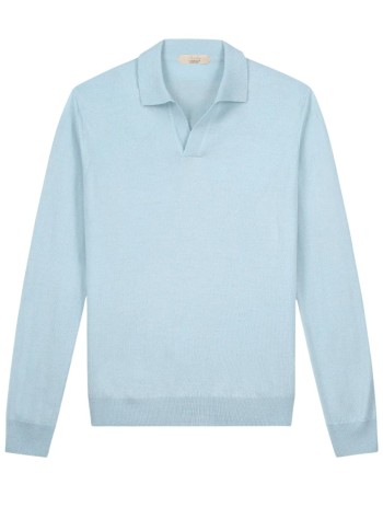 aurélien knitwear manbuttonless polo longsleeve - 0802001003 light blue