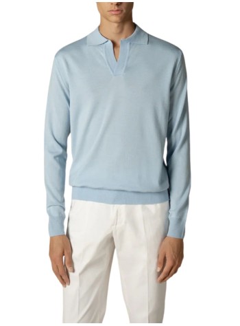 aurélien knitwear manbuttonless polo longsleeve - 0802001003 light blue 2