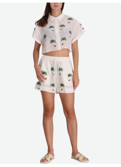benaras by citrus short pant womancoco palm mini shorts - be 25125 white green