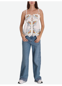 farm rio blusa mujer grandmas treasure off white lacy sleeveless blouse - 335846 25046