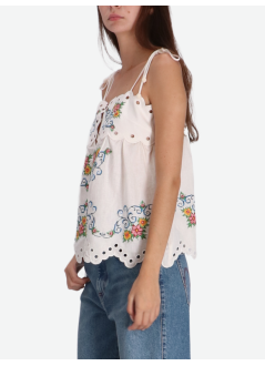 farm rio blusa mujer grandmas treasure off white lacy sleeveless blouse - 335846 25046