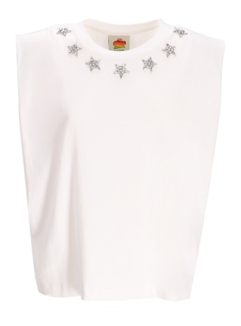 farm rio top womansparkling off white t shirt - 346006 l0025
