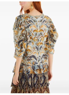 farm rio blusa mujer snake garden blue 3d blouse - 339738 25083