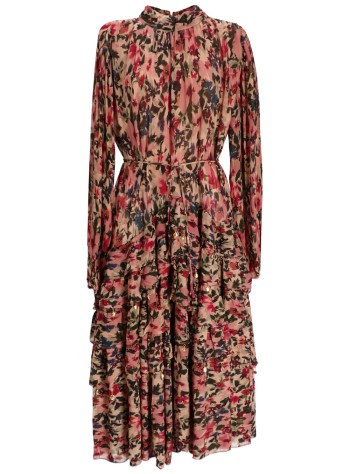 farm rio dress womanblurry tiny flowers pink long sleeve maxi dress - 340025 25059