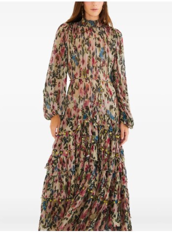 farm rio dress womanblurry tiny flowers pink long sleeve maxi dress - 340025 25059 2