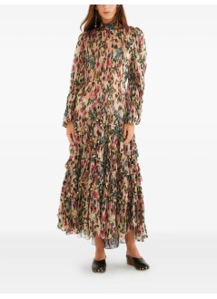 farm rio vestido mujer blurry tiny flowers pink long sleeve maxi dress - 340025 25059