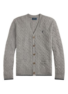 polo ralph lauren knitwear manlscablevncrg-long sleevecardigan - 710949808005 fawn grey heather